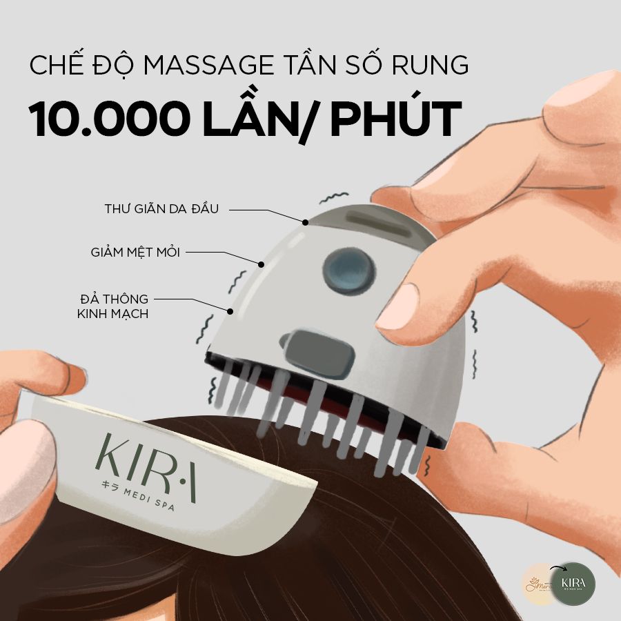 Lược Massage Đẩy Tinh Chất Móc Tóc - KIRA IKUMO Đả thông kinh mạch, Thư giãn da đầu, Ngăn rụng tóc