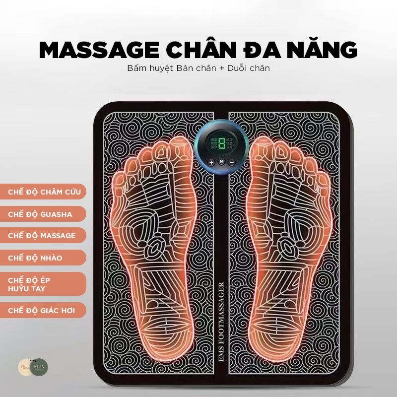 Thảm Massage Chân Xung Điện EMS Có Đèn Led Hiển Thị, 8 Chế Độ Mát Xa Châm Cứu Bàn Chân, Giúp Lưu Thông Khí Huyết
