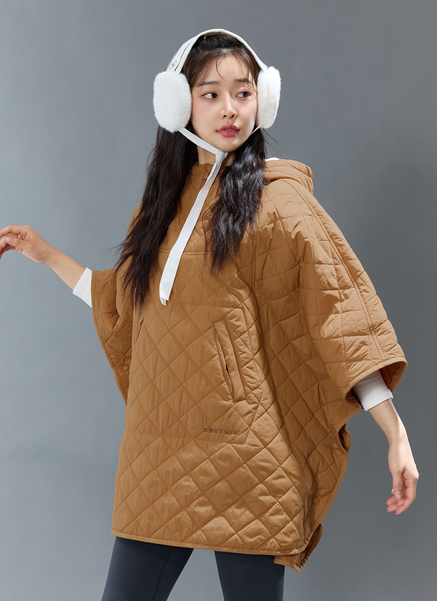  XTFPJ04H4 _ Quilted Hooded Packable Poncho Olive Haze 