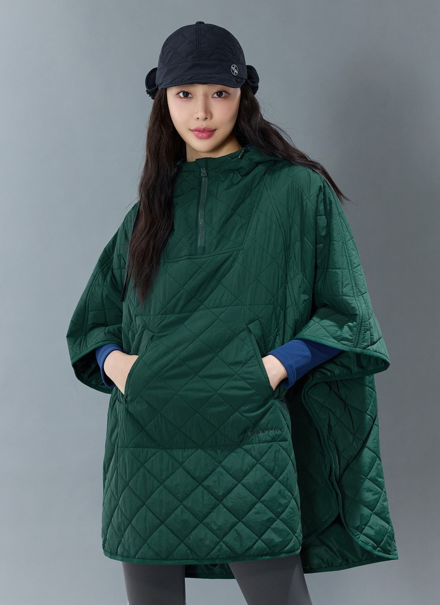  XTFPJ04H4 _ Quilted Hooded Packable Poncho Olive Haze 