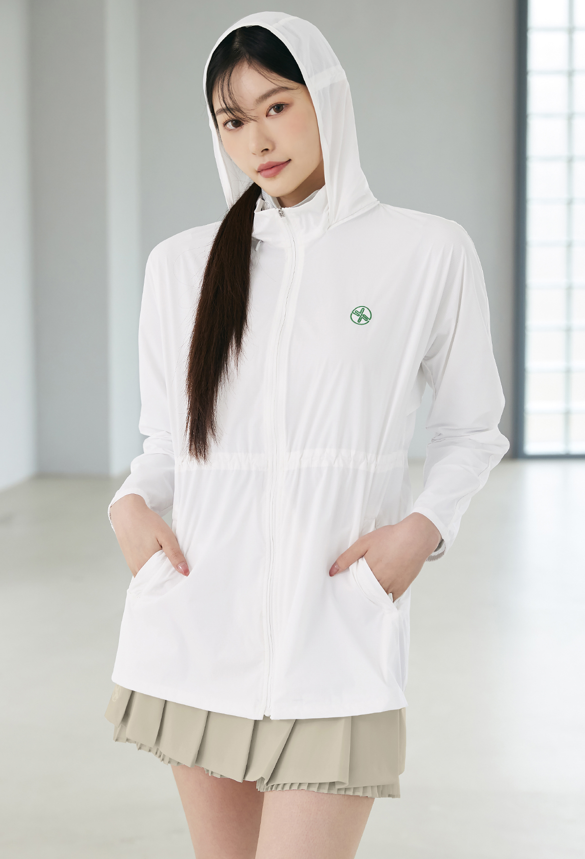  GT3000G[có sẵn] - Hidden Hood String Windbreaker - Ivory 