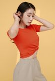  XT4316F_Freshfeather twist cropped short sleeves 