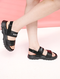  XED223C_Slide & Sandal X-Strap Leather 2 Ways Shoes_Soft Black 