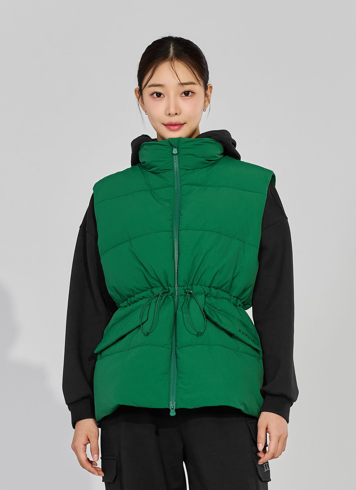  XTFVT03H4- High Neck Over Fit Padded Vest_Green Holic 