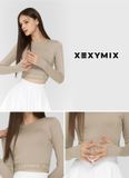  XWFLT01H3 Logo banding crop long sleeve _Autumn Sand 