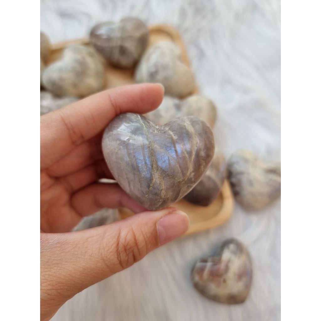 Tim đá Mặt trăng (Rainbow Moonstone Palm) tự nhiên, đá thanh tẩy trong Tarot, Reiki, thiền định, phong thủy