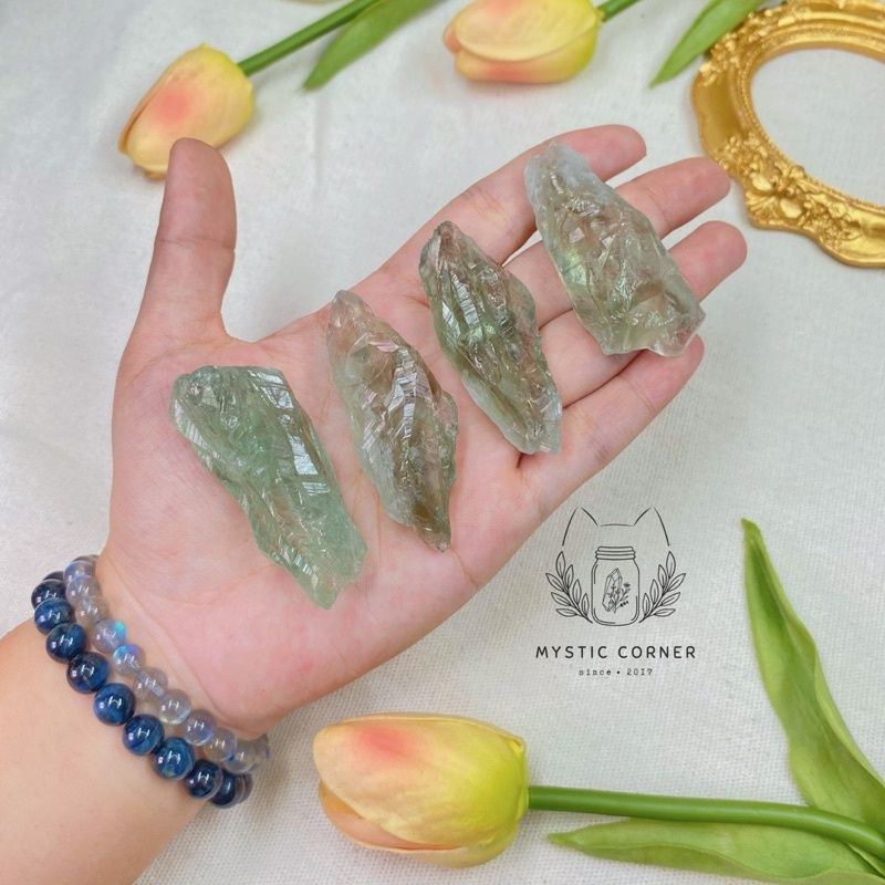 Prasiolite Crystal thô, Green Amethyst ( thạch anh tím xanh ), đá thanh tẩy Tarot, Reiki, Phong Thuỷ