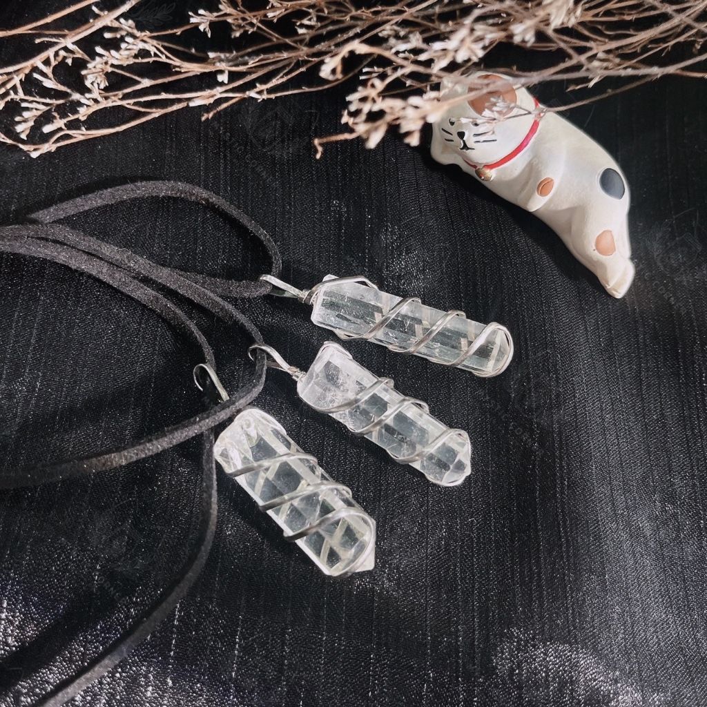 Dây chuyền đá thạch anh Trắng quấn bạc S925, đá phong thuỷ Clear Quartz, vòng đá bảo vệ, vòng đá năng lượng