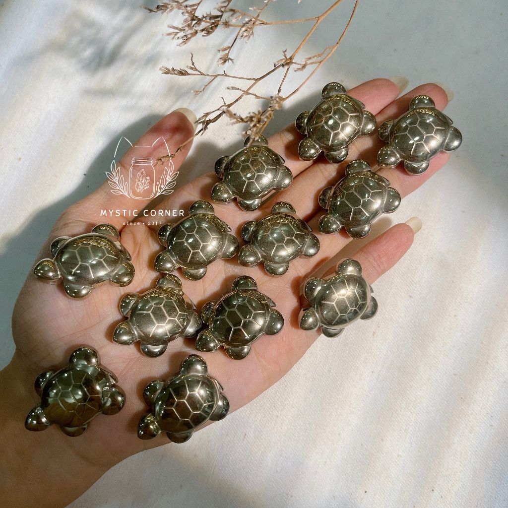 Tượng Rùa Pyrite (đá vàng găm) may mắn tài lộc, phong thủy, dùng bỏ ví, làm mặt dây, móc khóa