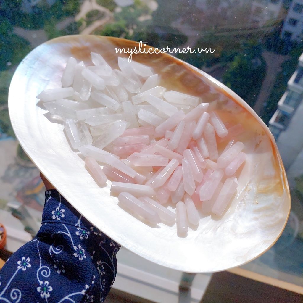 Trụ đá thạch anh Trắng/Hồng mini, trụ đá thanh tẩy Tarot, Reiki, phong thủy, làm Grid