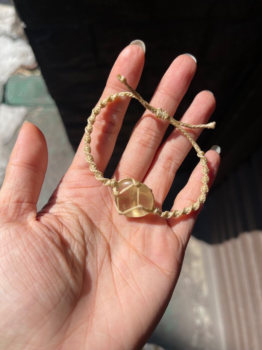 Macrame Citrine tumbled thạch anh vàng, vòng tay hỗ trợ hạnh phúc, tự tin, thịnh vượng, học tập