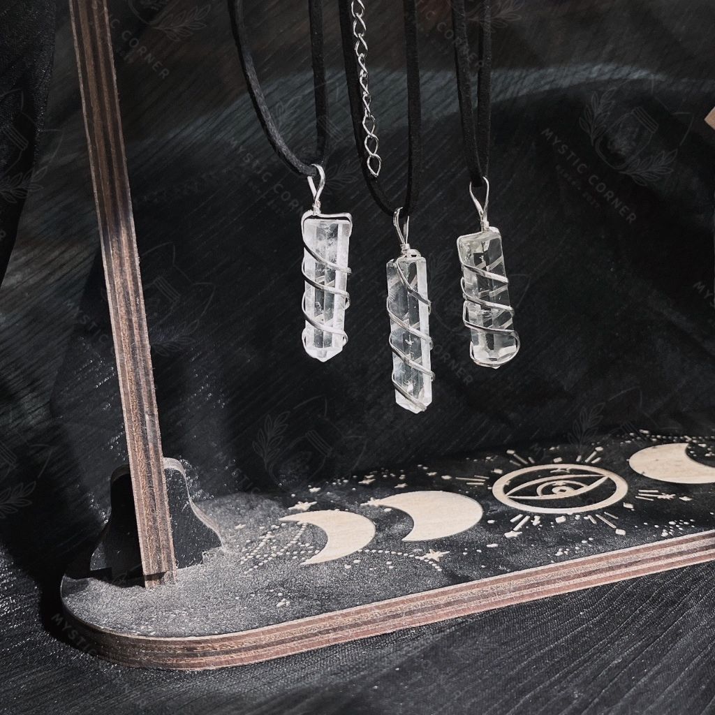 Dây chuyền đá thạch anh Trắng quấn bạc S925, đá phong thuỷ Clear Quartz, vòng đá bảo vệ, vòng đá năng lượng