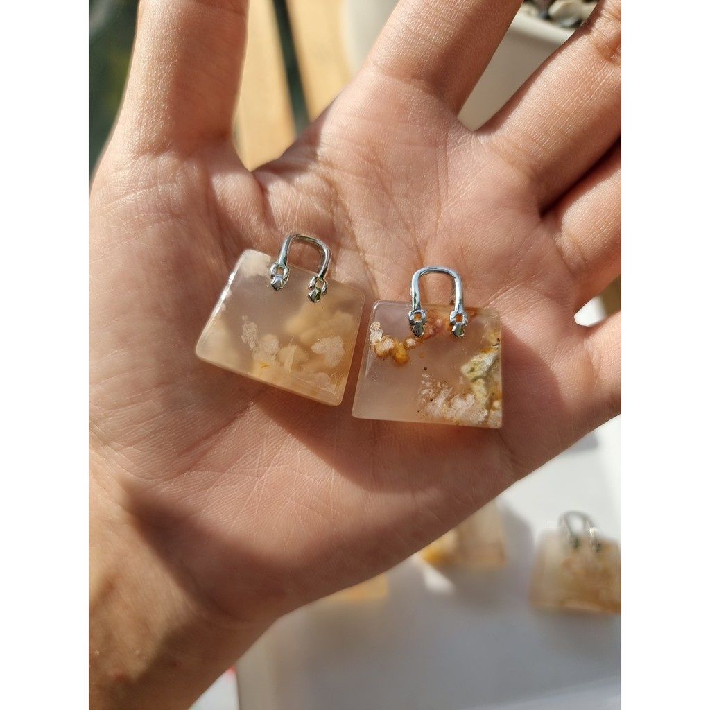 Charm túi đá hoa anh đào (Blossom Agate), dùng thanh tẩy trong Tarot, Reiki, thiền định, phong thủy