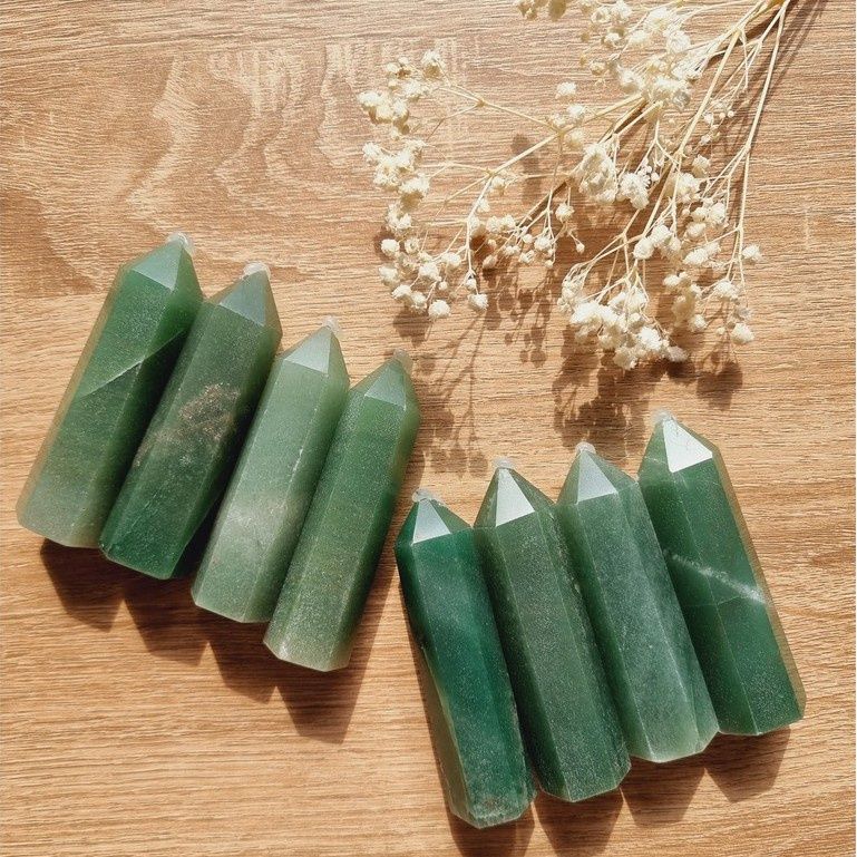 Trụ đá thanh tẩy, đá thạch anh Xanh Green Aventurine, đá phong thủy dùng trong Tarot, Reiki, thiền định