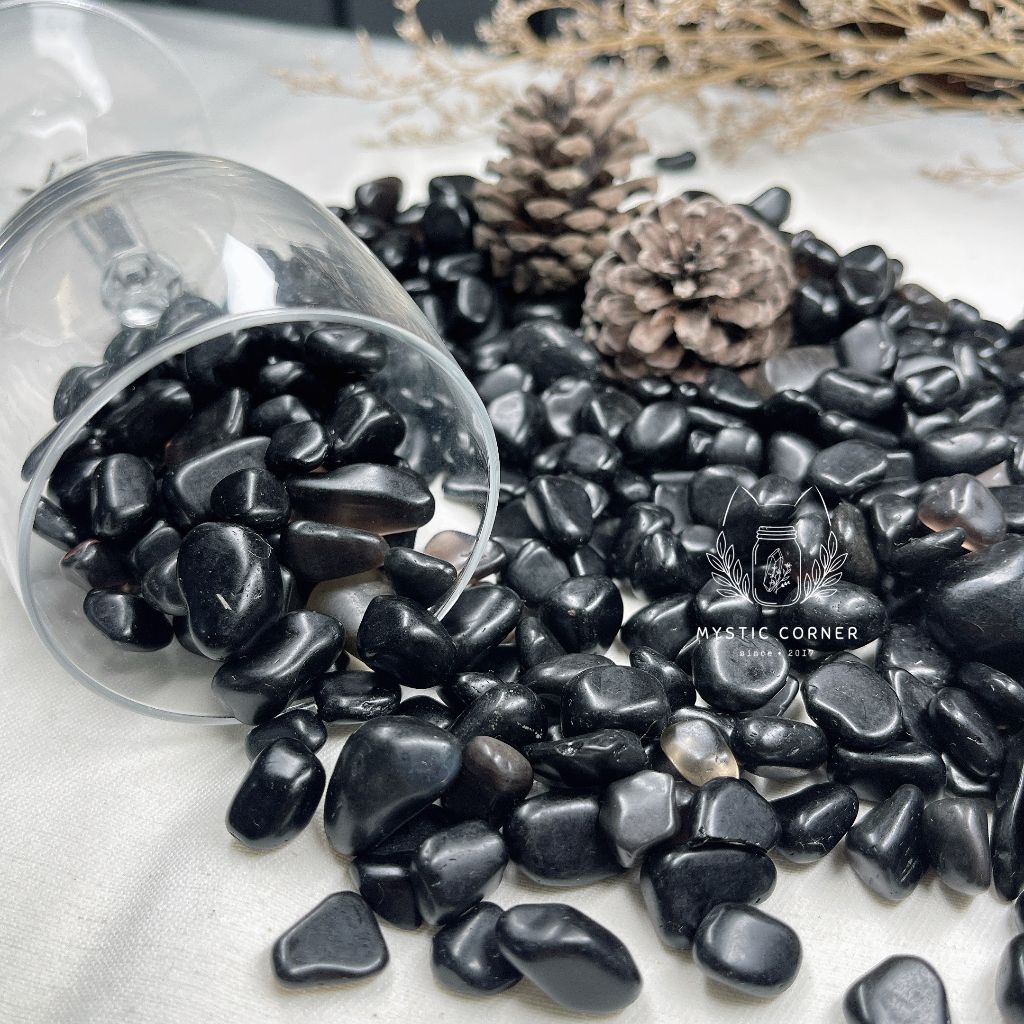 Vụn đá Black Obsidian (đá thuỷ tinh núi lửa), đá thạch anh, đá thanh tẩy bài Tarot, đá phong thuỷ