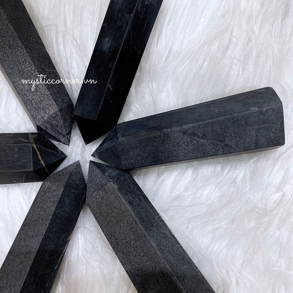 Trụ đá Shungite ngăn chặn bức xạ điện từ, đá năng lượng, đá thanh tẩy, đá phong thủy trong Tarot, Reiki