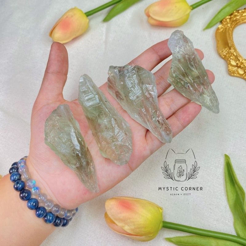 Prasiolite Crystal thô, Green Amethyst ( thạch anh tím xanh ), đá thanh tẩy Tarot, Reiki, Phong Thuỷ