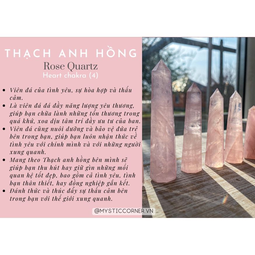 Cầu đá Thạch anh hồng (Rose Quartz) làm Grid, trụ thanh tẩy Tarot, Reiki, thiền định, đá phong thủy