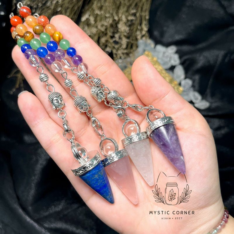 Con lắc cảm xạ đá Lapis Lazuli dây 7 luân xa charm Buddha, Om