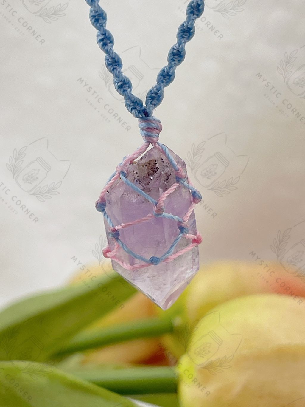 Dây chuyền Macrame Thạch anh Tím Vera Cruz Amethyst in Mexico, vòng cổ đá năng lượng hỗ trợ trực giác, tinh thần
