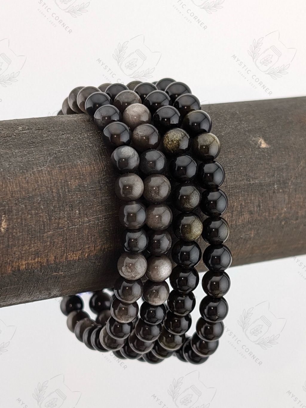 Vòng tay phong thuỷ Obsidian Bracelet, Golden / Silver Obsidian 6li, vòng tay đá núi lửa tự nhiên.