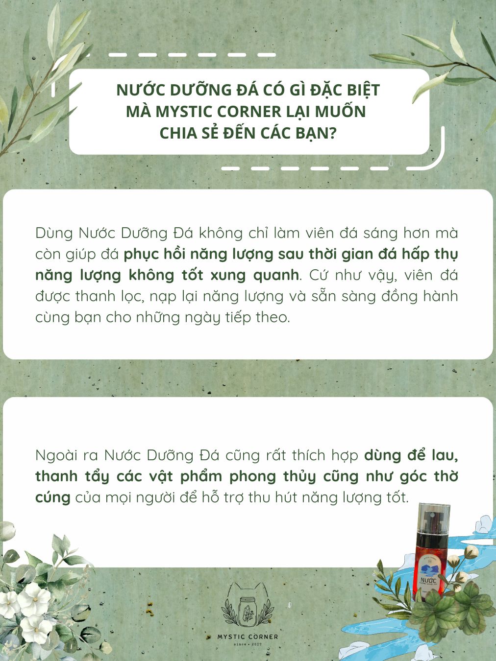Nước cất thảo mộc dưỡng đá, nước thanh tẩy hỗ trợ năng lượng đá tinh thể, đá thạch anh, nước lau vật phẩm phong thủy