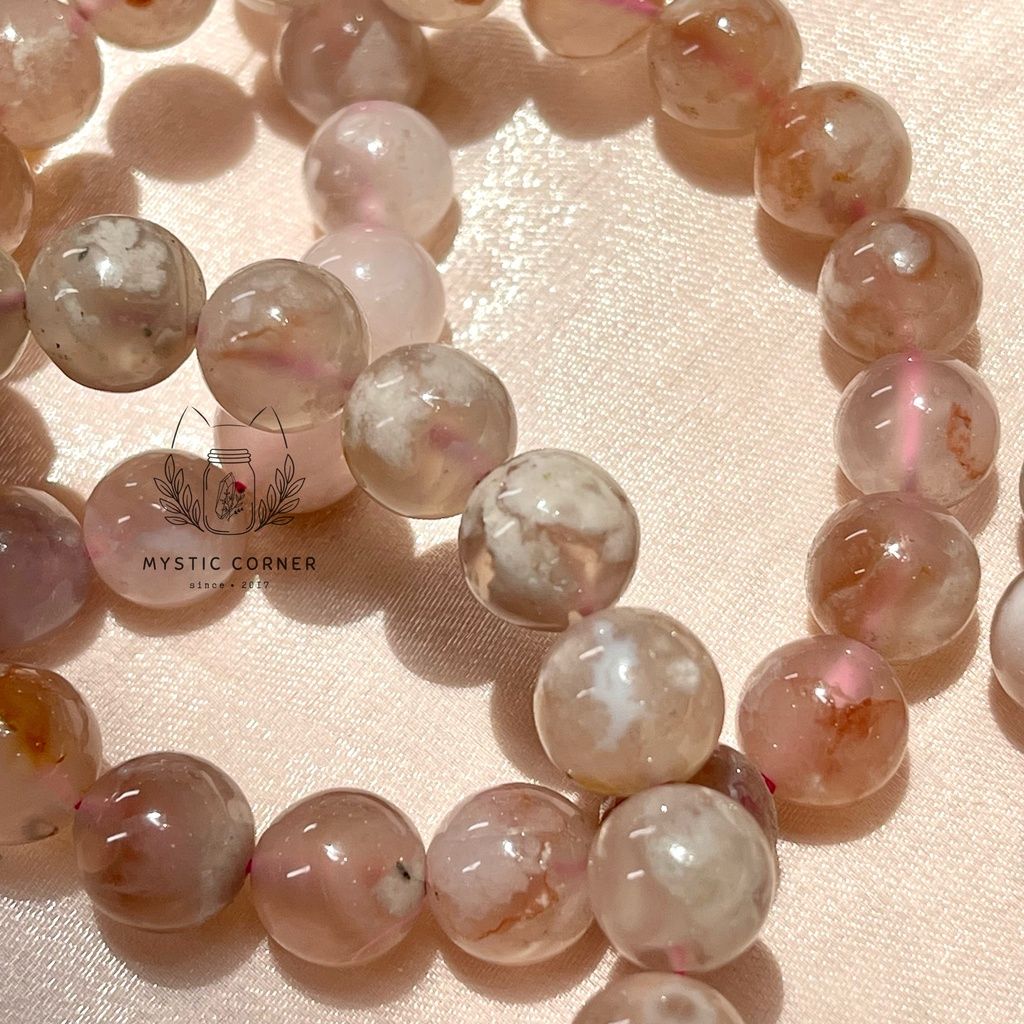 Vòng tay Mã Não Hoa Anh Đào (Blossom Agate) 10li