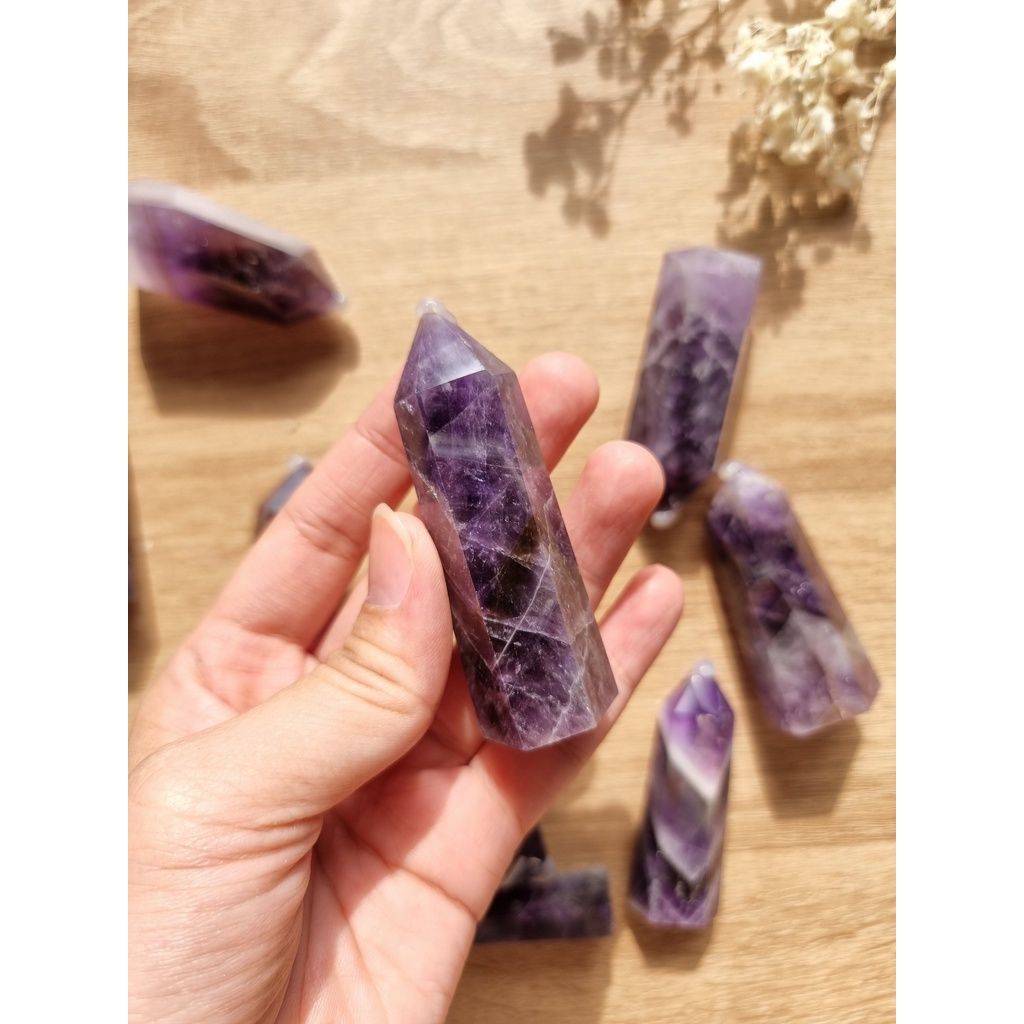 Trụ đá thạch anh Tím (Amethyst) làm Grid, đá thanh tẩy Tarot, Reiki, thiền định, đá phong thủy