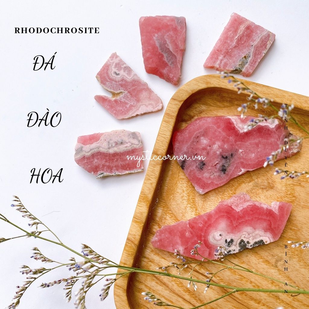 Đá thô Đá Đào Hoa (Rhodochrosite) - Đá thanh tẩy Tarot, Reiki, thiền định