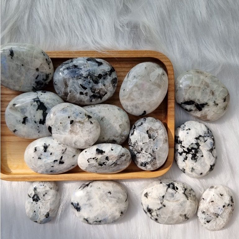 Viên đá Mặt trăng (Rainbow Moonstone Palm) tự nhiên, đá thanh tẩy trong Tarot, Reiki, thiền định, phong thủy