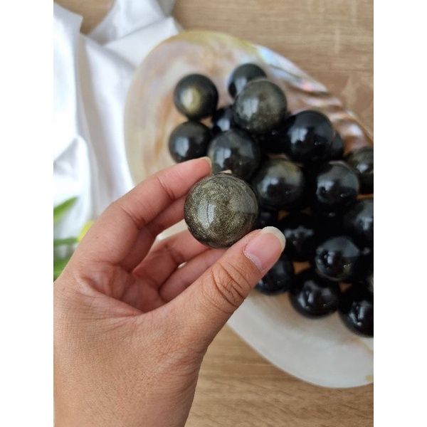 Cầu đá Black Obsidian Gold Sheen (đá núi lửa) làm Grid, trụ thanh tẩy Tarot, Reiki, thiền định, đá phong thủy