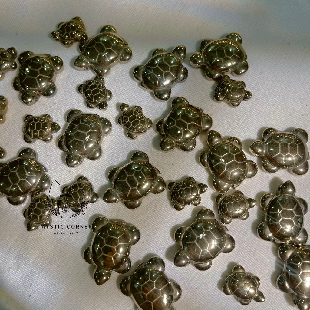 Tượng Rùa Pyrite (đá vàng găm) may mắn tài lộc, phong thủy, dùng bỏ ví, làm mặt dây, móc khóa