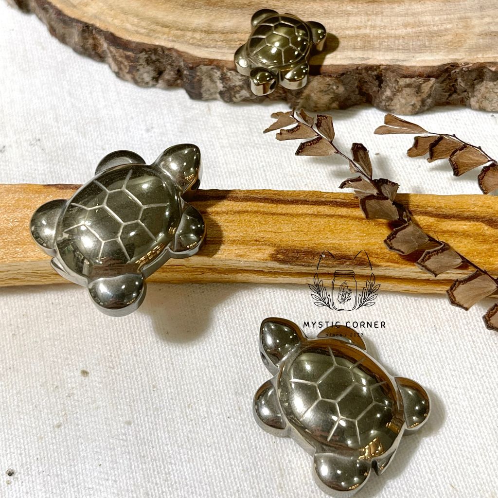 Tượng Rùa Pyrite (đá vàng găm) may mắn tài lộc, phong thủy, dùng bỏ ví, làm mặt dây, móc khóa