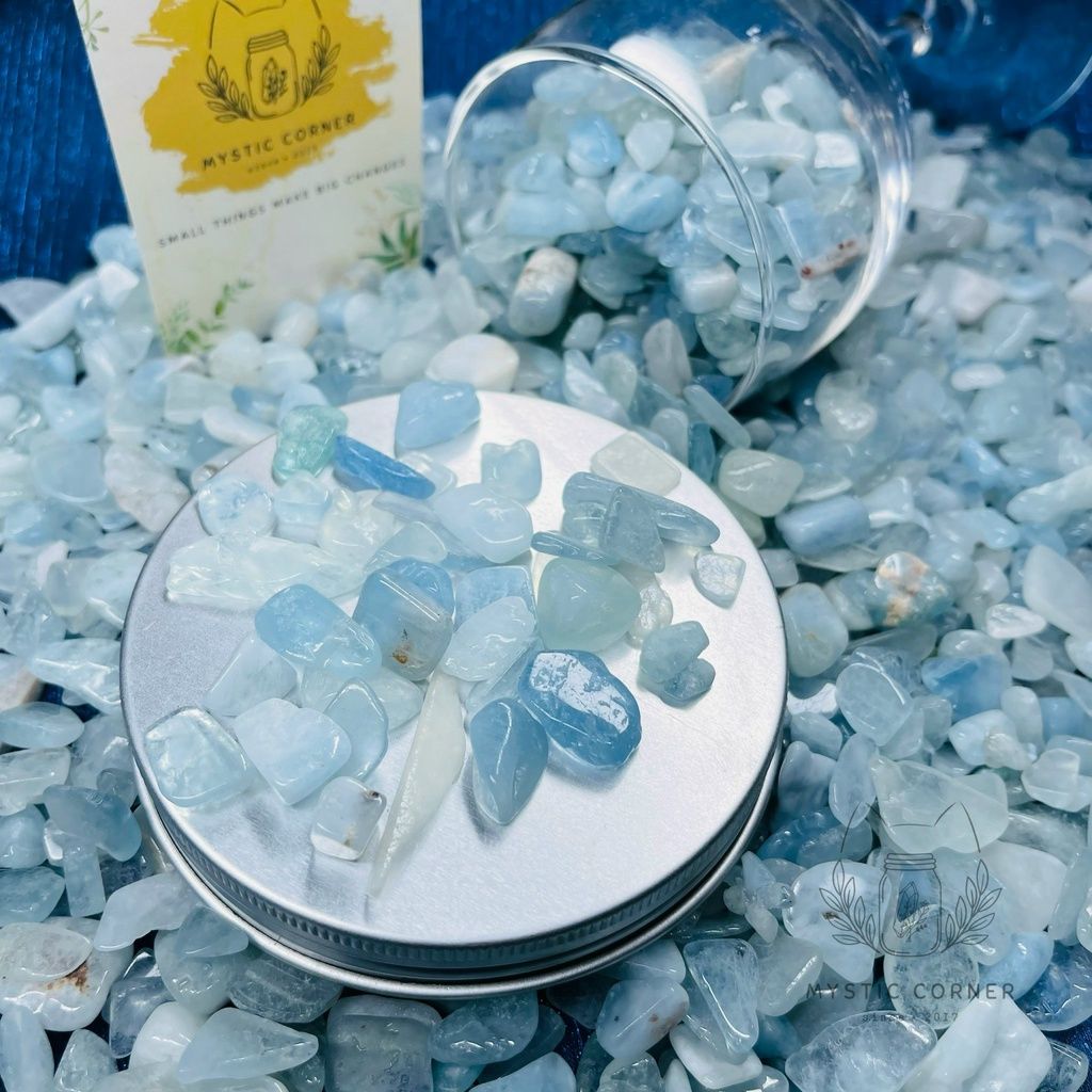Vụn đá Aquamarine hỗ trợ học tập, luân xa 5, đá thanh tẩy, đá thạch anh, đá phong thuỷ