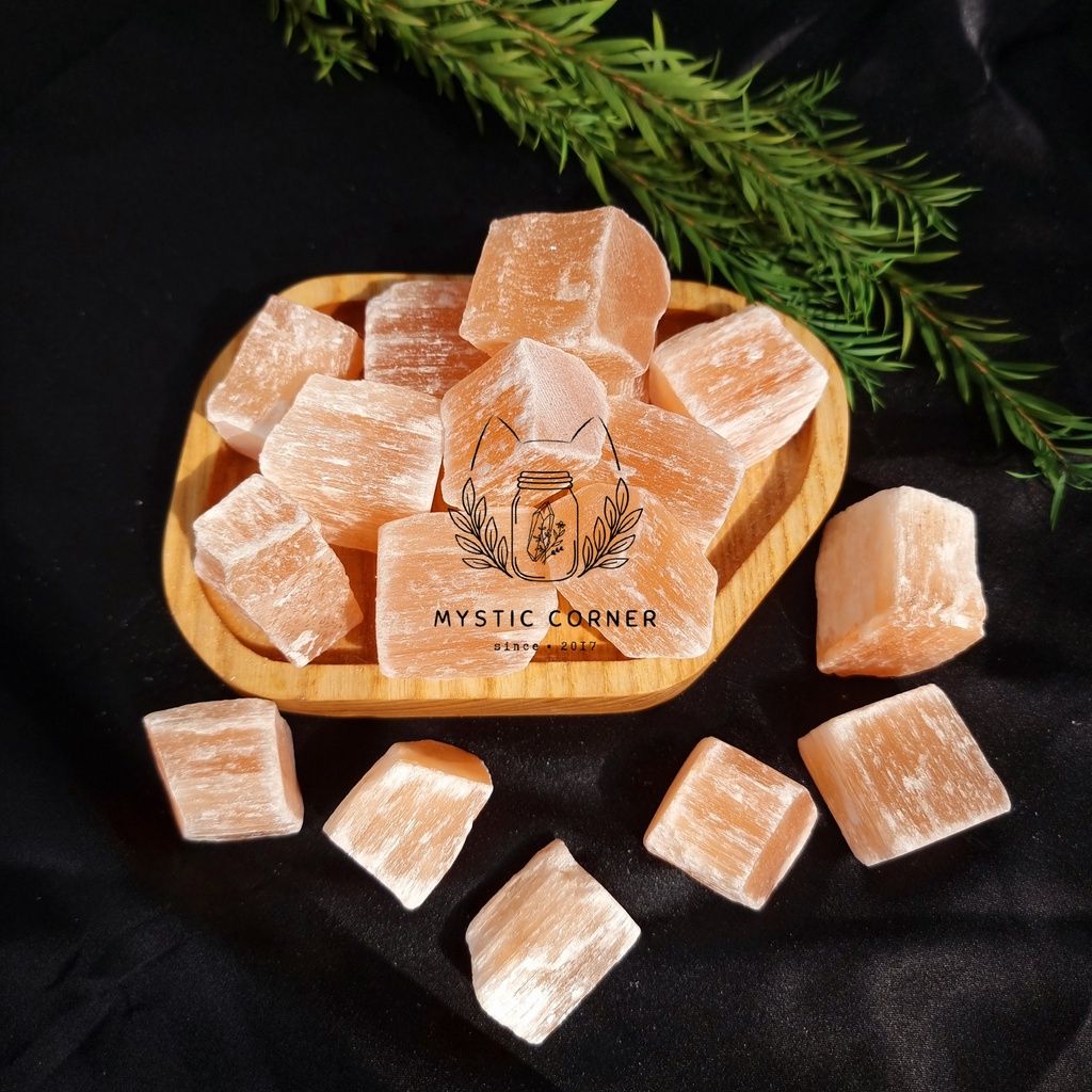 Đá thô thanh tẩy Selenite Cam (Orange Selenite)