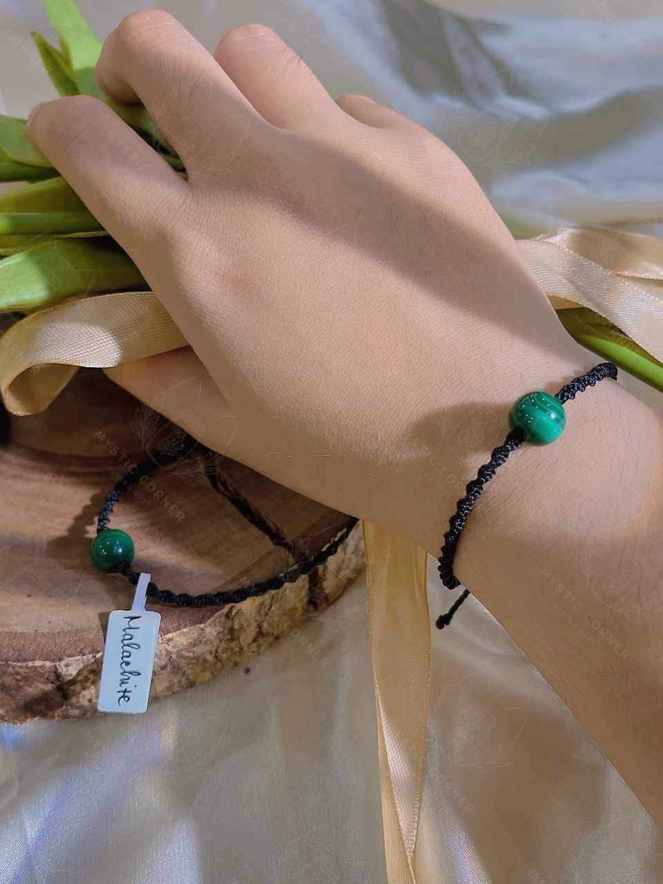 Vòng tay Macrame Malachite, vòng tay thúc đẩy năng lượng tích cực, may mắn, thịnh vượng