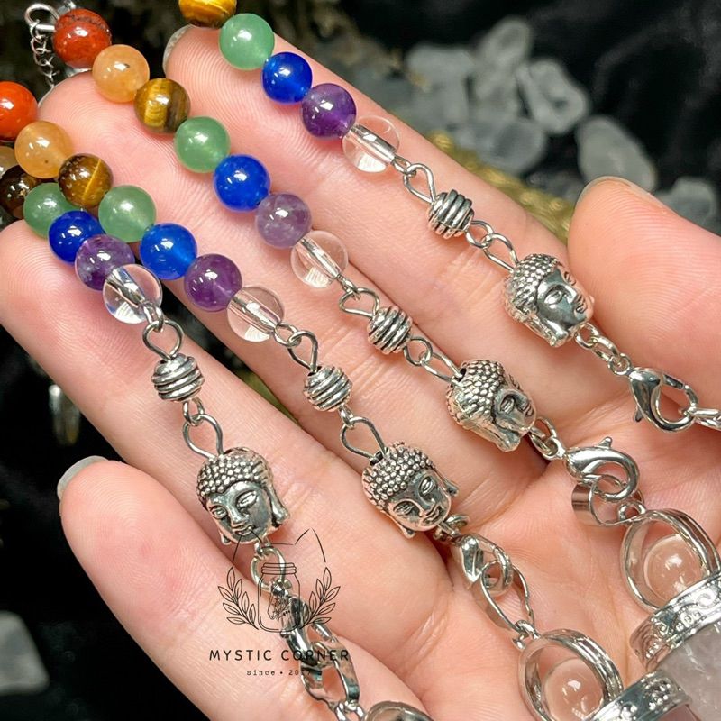 Con lắc cảm xạ đá Lapis Lazuli dây 7 luân xa charm Buddha, Om