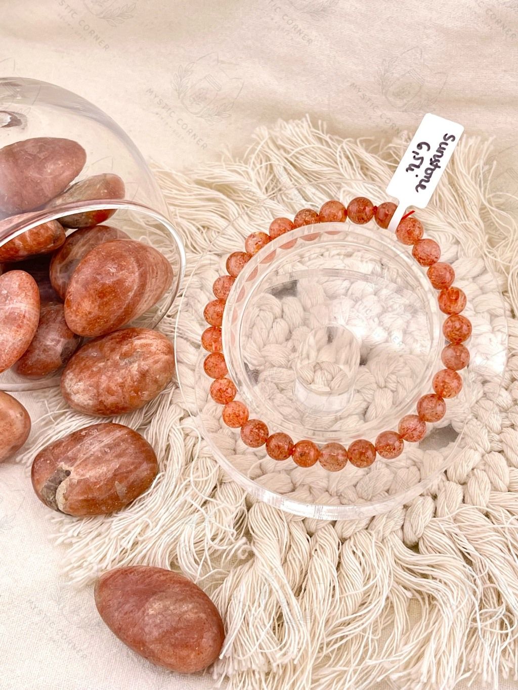 Vòng tay Đá Mặt Trời Sunstone 6,5li chất đẹp hỗ trợ may mắn, năng lượng tích cực vui vẻ lạc quan