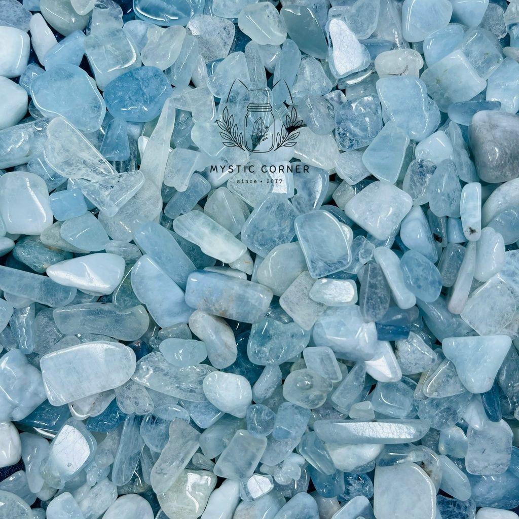 Vụn đá Aquamarine hỗ trợ học tập, luân xa 5, đá thanh tẩy, đá thạch anh, đá phong thuỷ