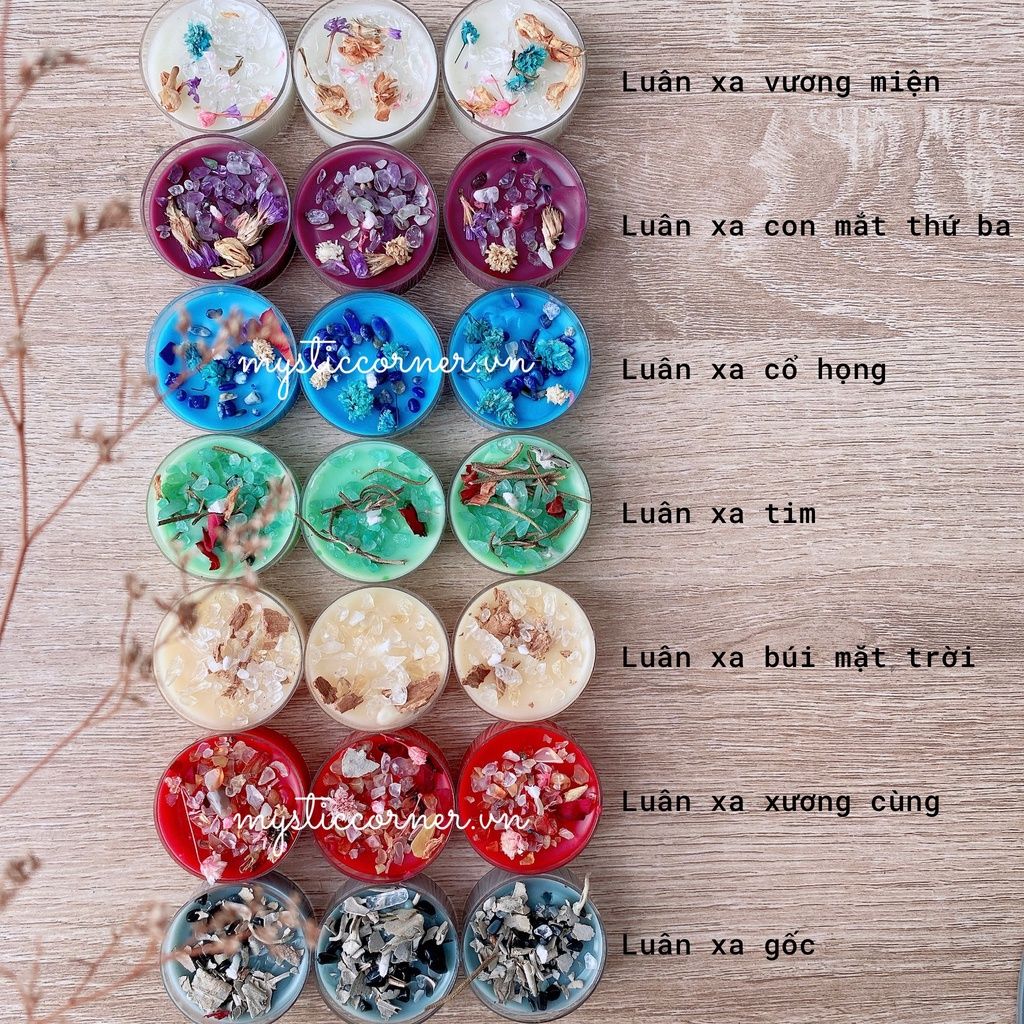 Nến tealight, nến thơm năng lượng Candle healing kết hợp với đá thạch anh và thảo mộc