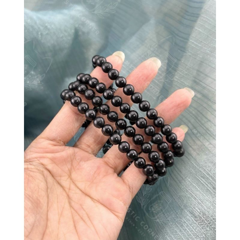 Vòng đeo tay đá Shungite hỗ trợ ngăn sóng điện từ, sóng điện thoại 5G. Vòng đá phong thủy, đá năng lượng