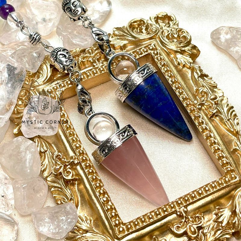 Con lắc cảm xạ đá Lapis Lazuli dây 7 luân xa charm Buddha, Om