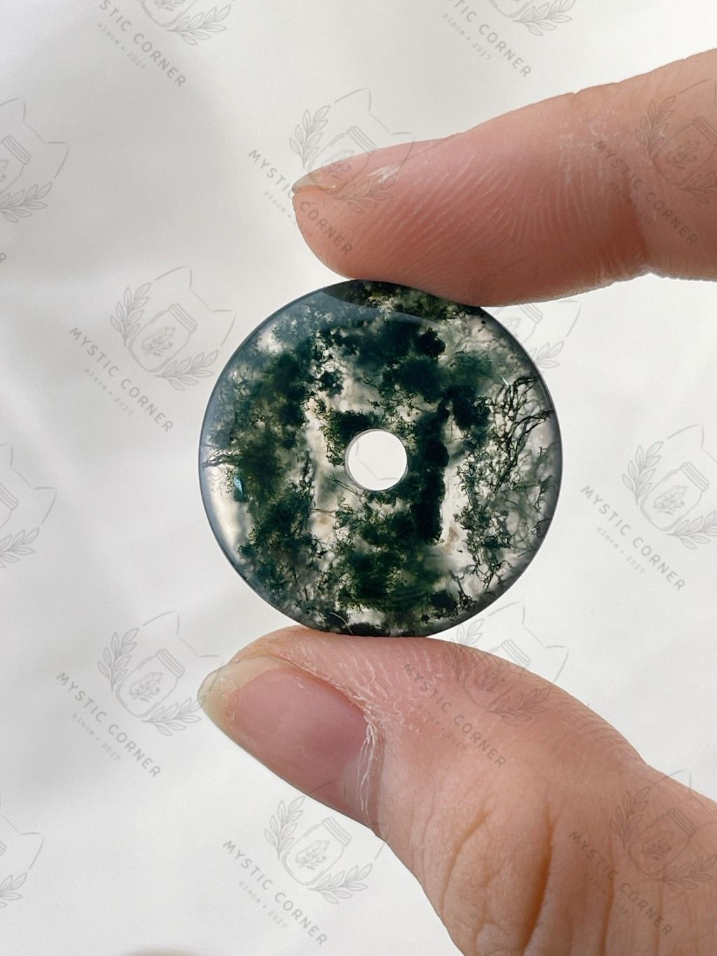 Đồng điếu đá phong thủy mã não Moss Agate (Băng Ngọc Thủy Tảo)