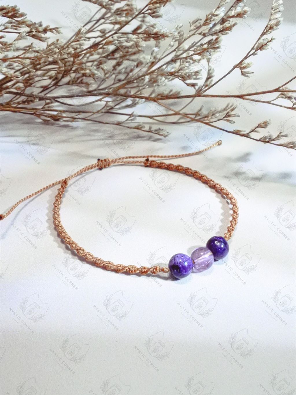 Vòng macrame Charoite mix Amethyst (đá Mắt Rồng mix Thạch Anh Tím) hỗ trợ trực giác, bảo vệ tâm linh