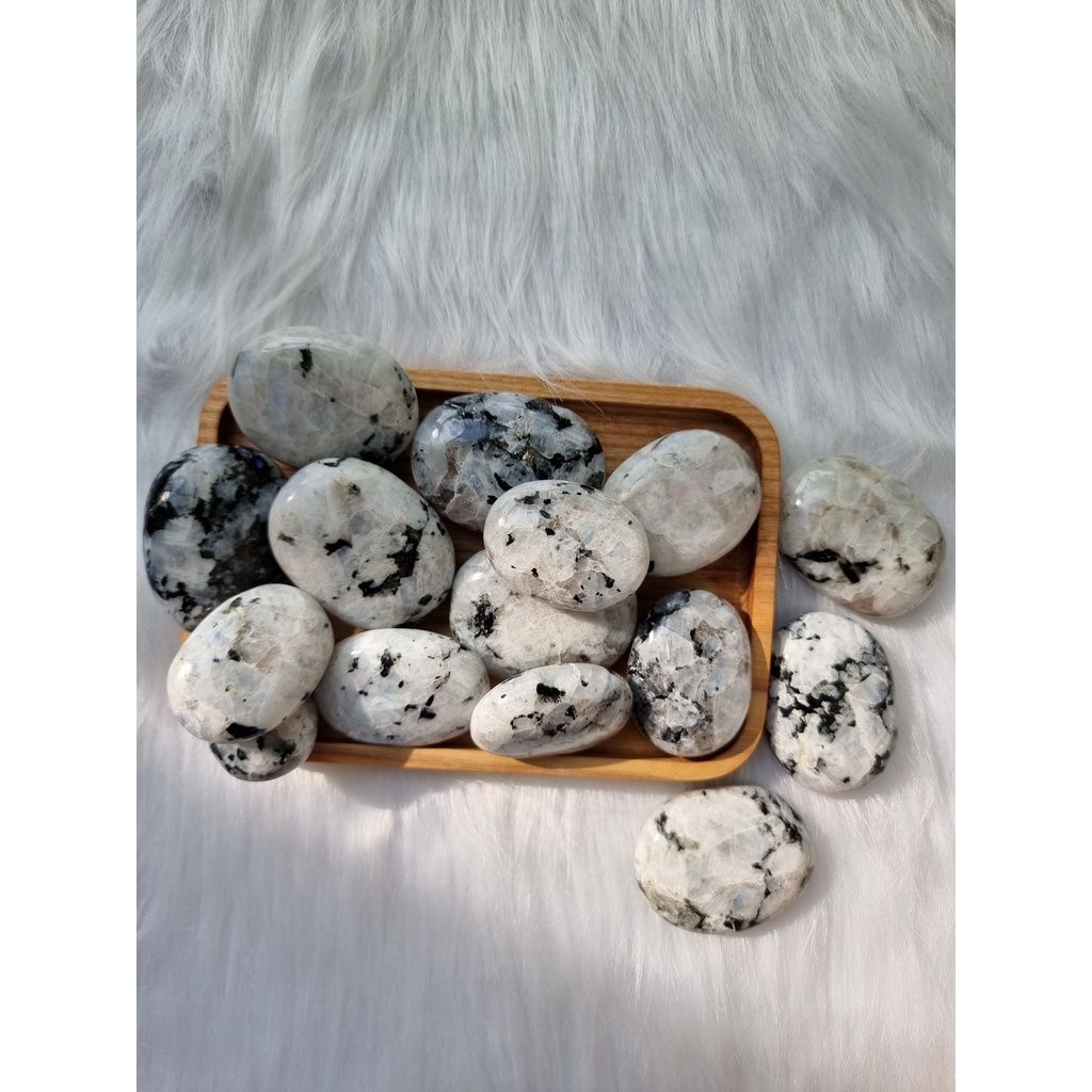 Viên đá Mặt trăng (Rainbow Moonstone Palm) tự nhiên, đá thanh tẩy trong Tarot, Reiki, thiền định, phong thủy