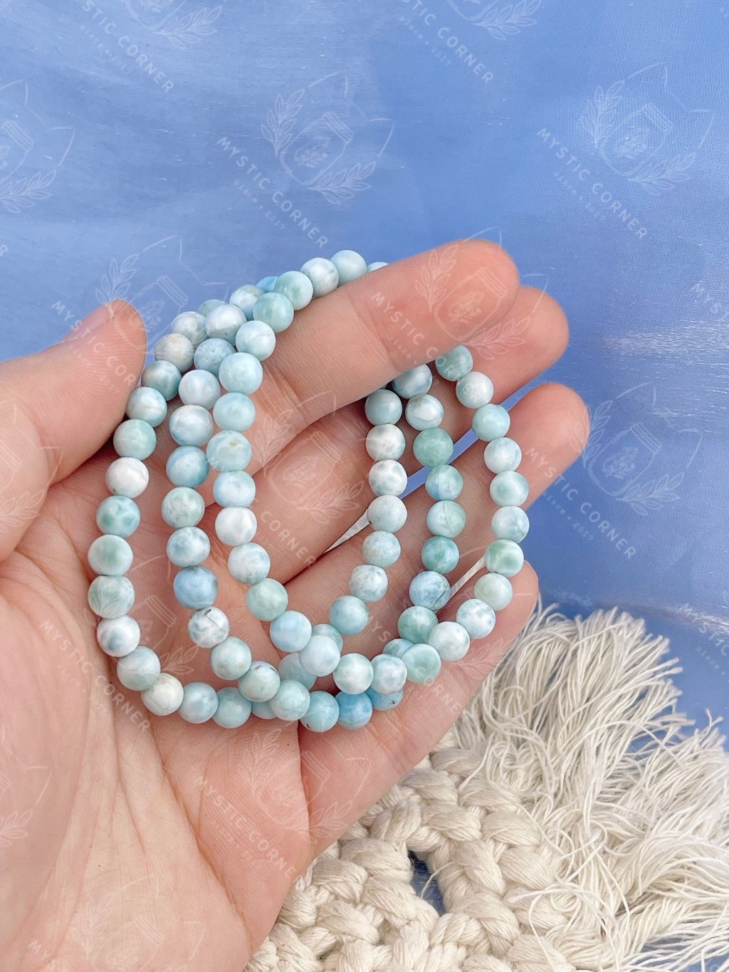 Chuỗi vòng tay đá Larimar Dominica 6li, viên đá phong thuỷ của vùng biển Atlantis