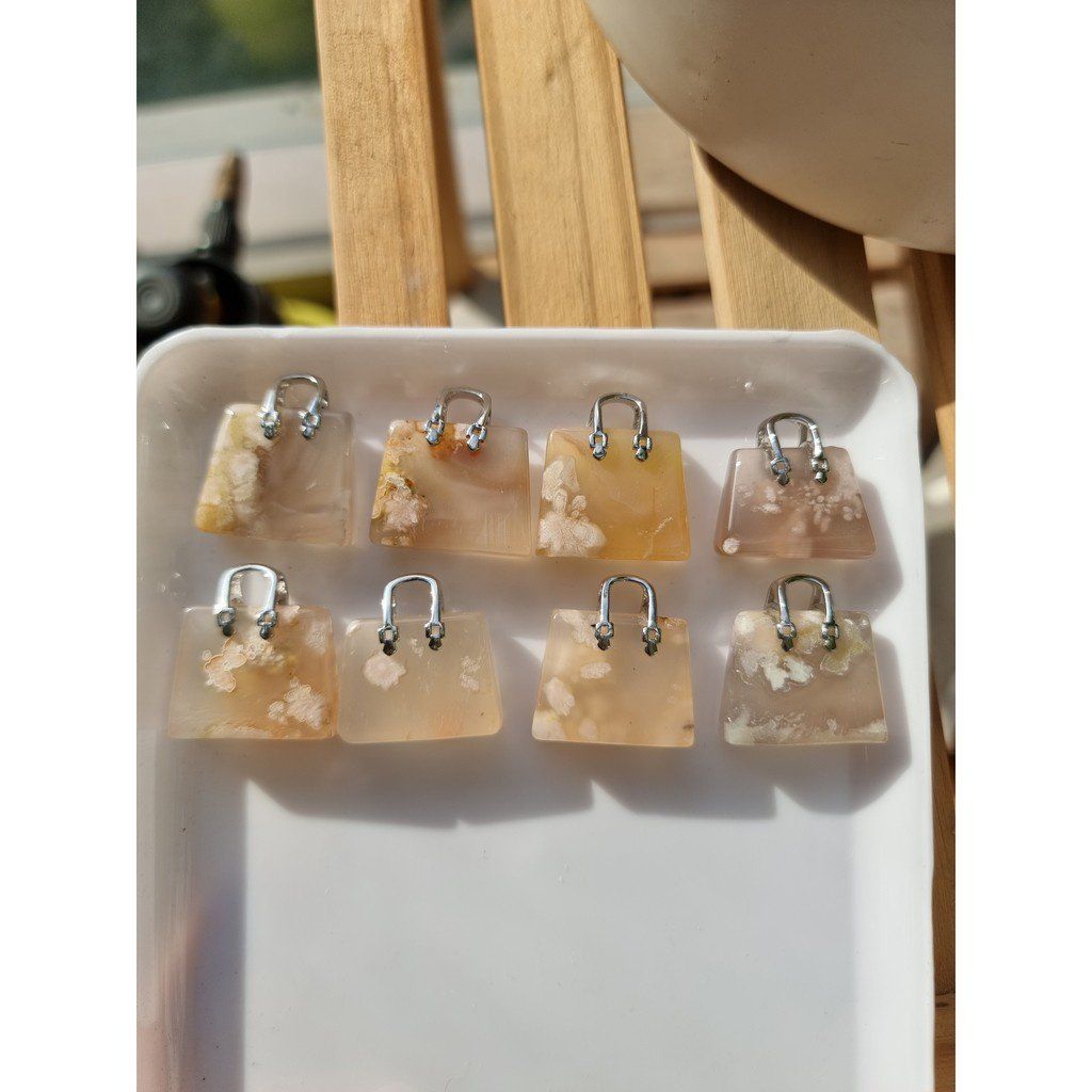 Charm túi đá hoa anh đào (Blossom Agate), dùng thanh tẩy trong Tarot, Reiki, thiền định, phong thủy