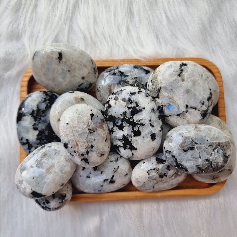 Viên đá Mặt trăng (Rainbow Moonstone Palm) tự nhiên, đá thanh tẩy trong Tarot, Reiki, thiền định, phong thủy