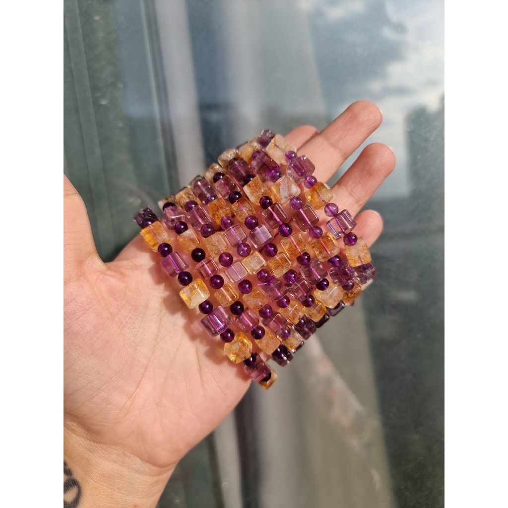Vòng tay phong thủy đá Amethyst mix Citrine (thạch anh Tím mix thạch anh Vàng)