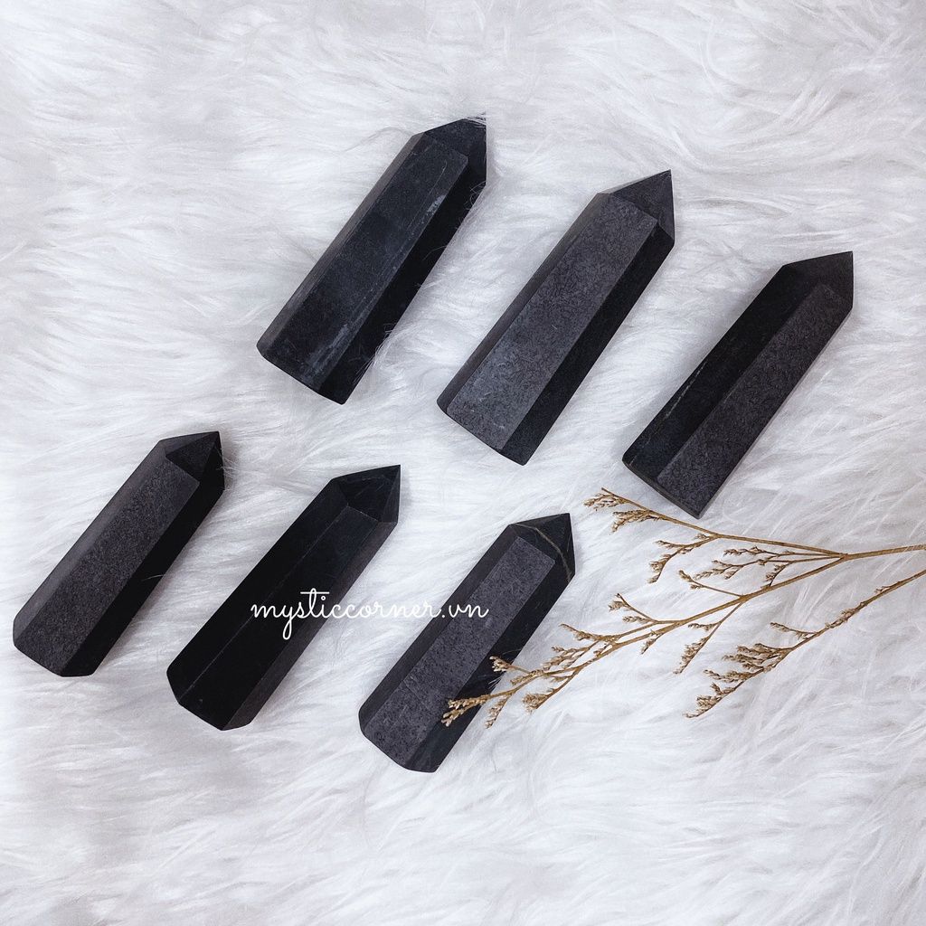 Trụ đá Shungite ngăn chặn bức xạ điện từ, đá năng lượng, đá thanh tẩy, đá phong thủy trong Tarot, Reiki